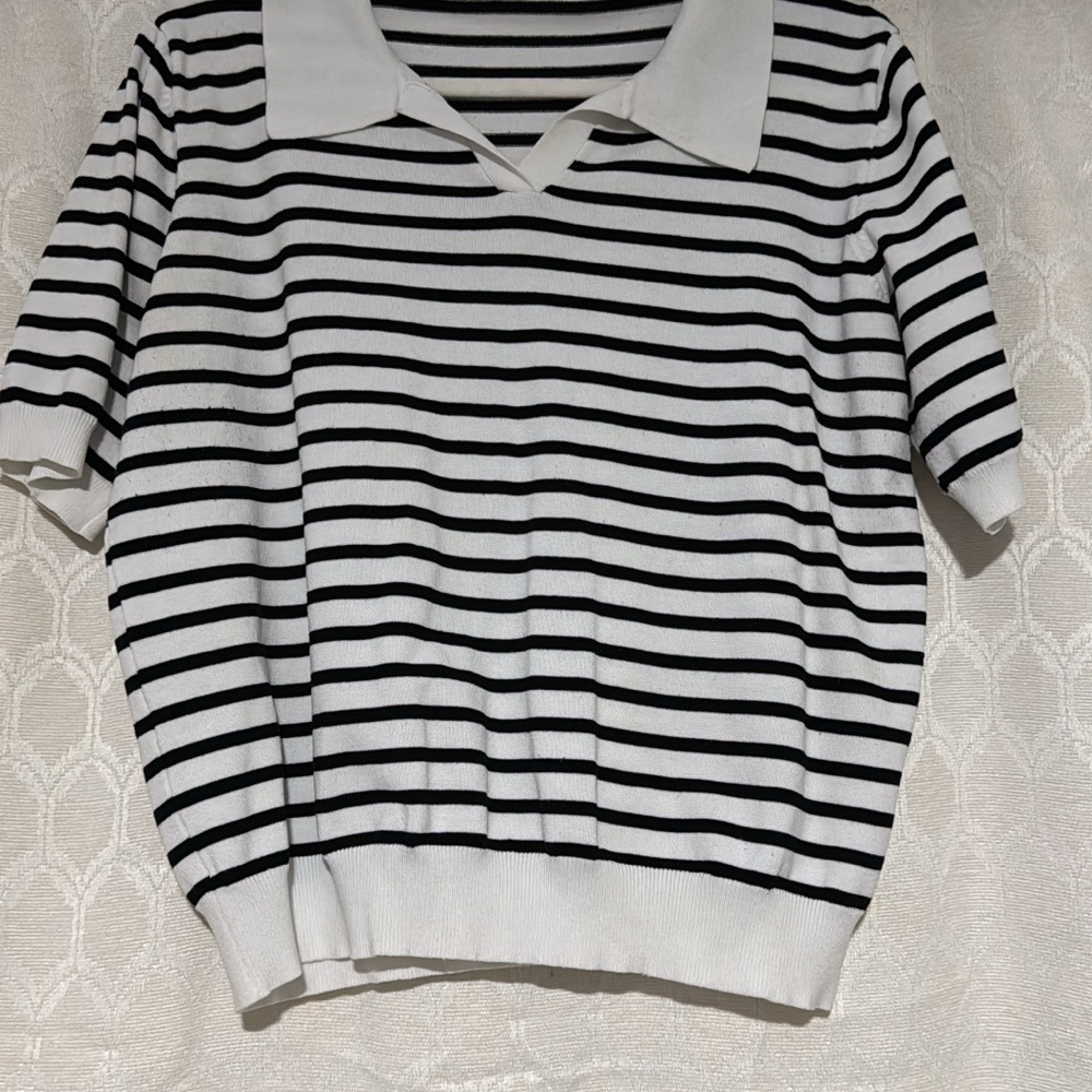 St. John Black and White Striped Top